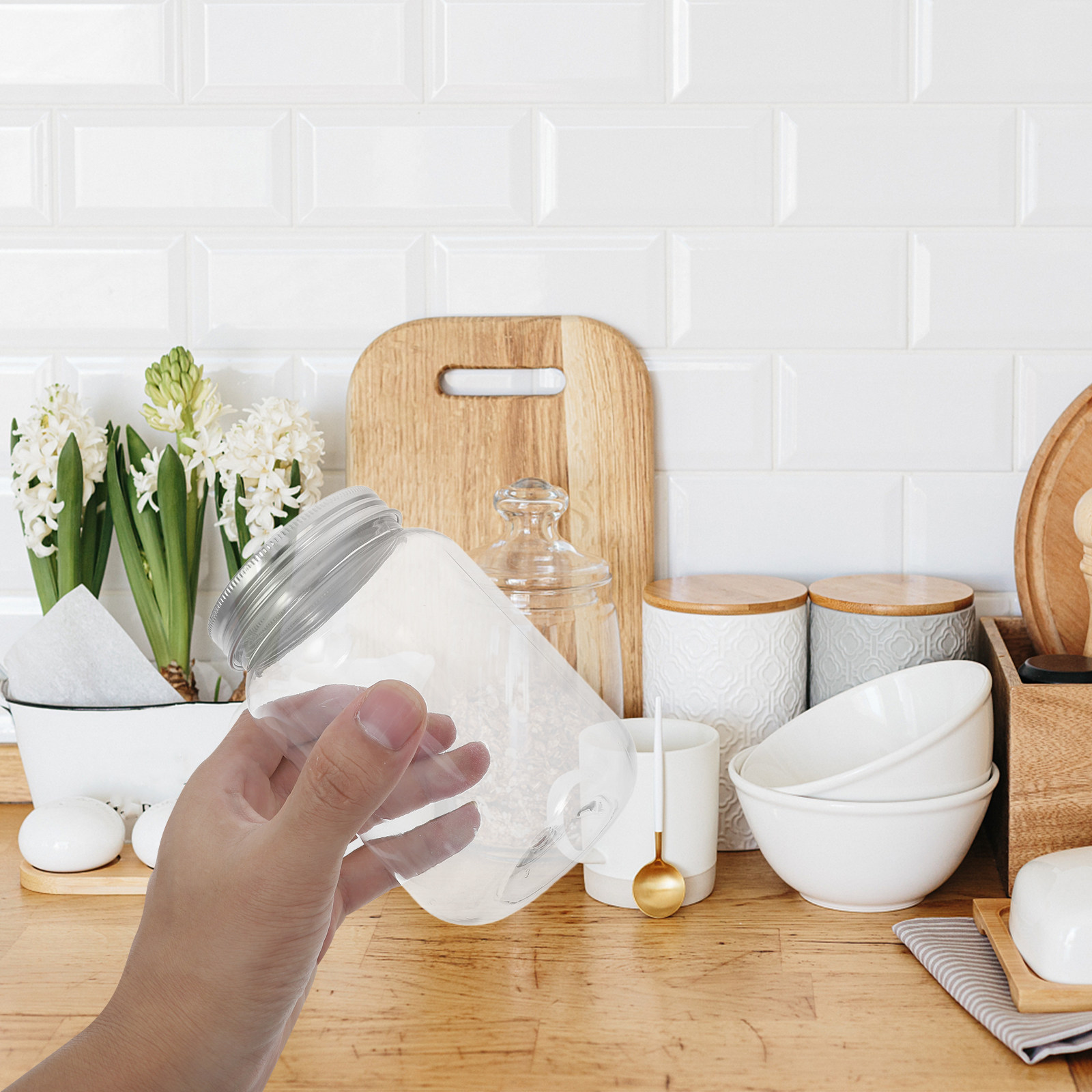 Food Storage Jars - 4 pots en plastique transparent avec